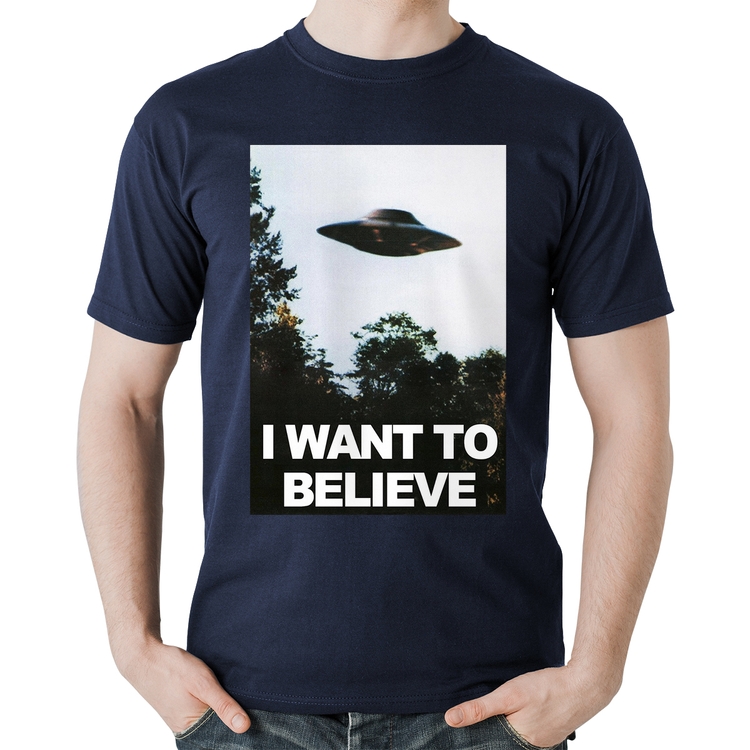 Camiseta Algodão I Want To Believe - Marinho