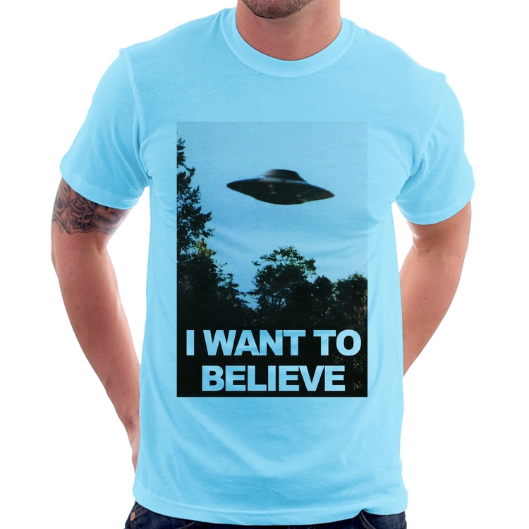 Camiseta I Want To Believe - Azul Bebê