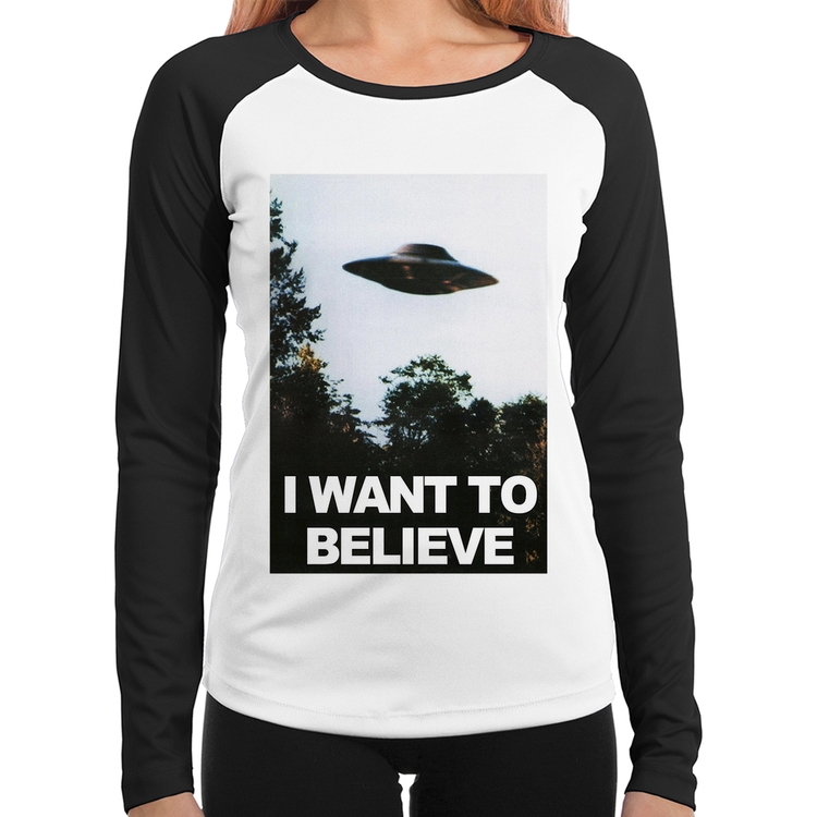 Baby Look Raglan I Want To Believe Manga Longa