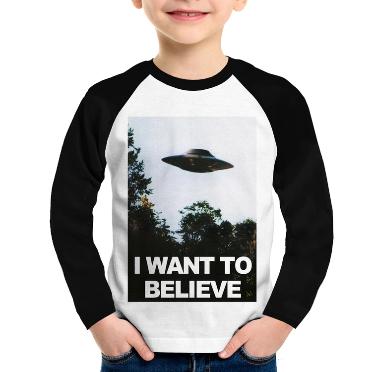 Camiseta Raglan Infantil I Want To Believe Manga Longa