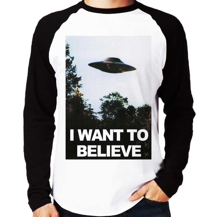 Camiseta Raglan I Want To Believe Manga Longa