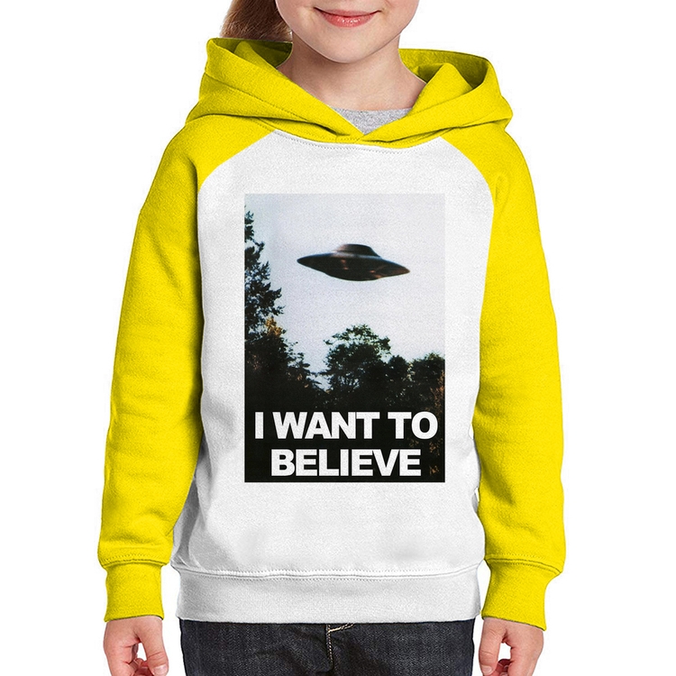 Moletom Infantil I Want To Believe - Branco/Amarelo