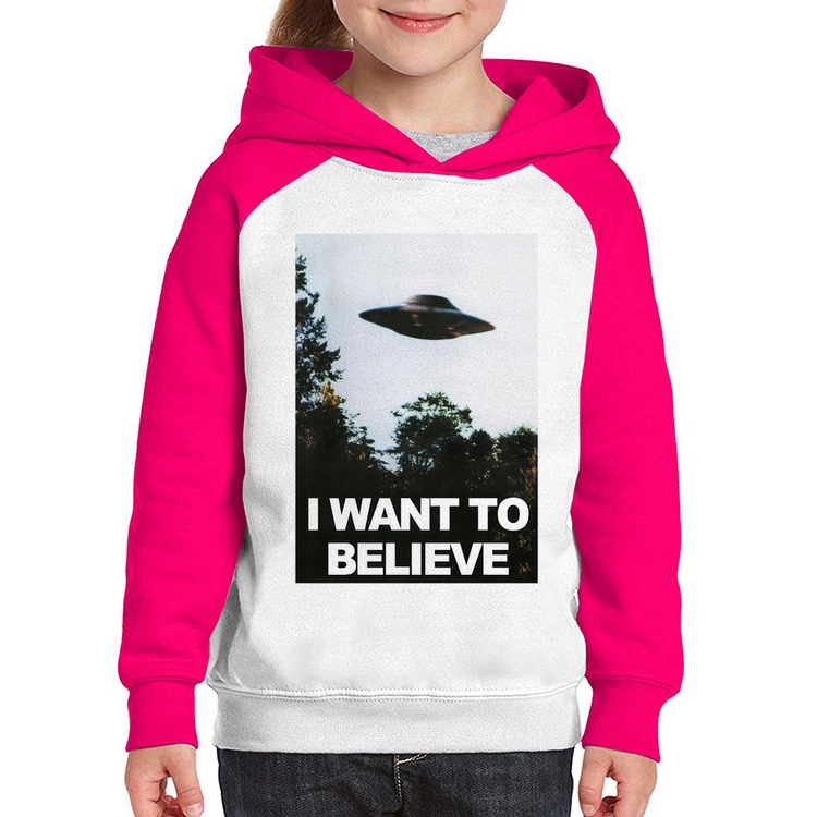 Moletom Infantil I Want To Believe - Branco/Rosa
