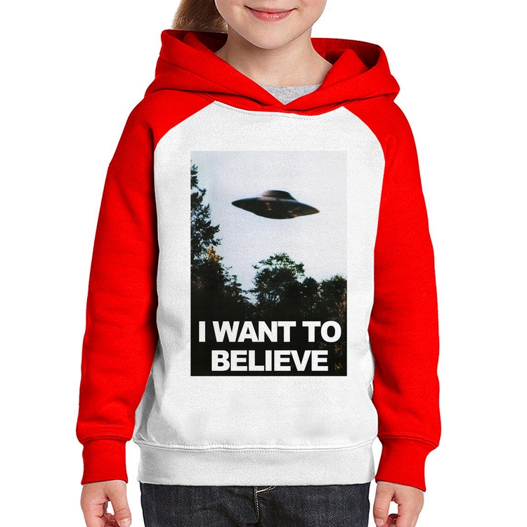Moletom Infantil I Want To Believe - Branco/Vermelho
