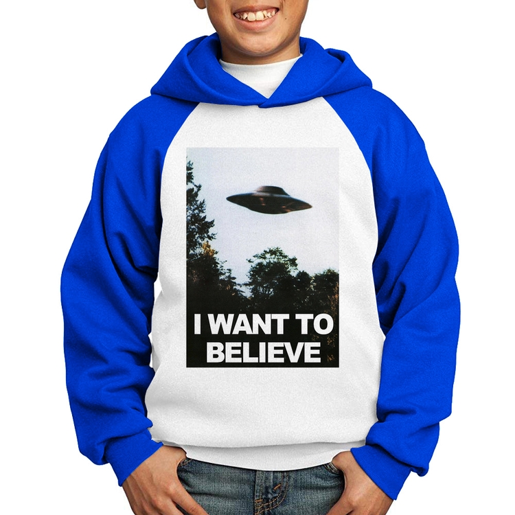 Moletom Infantil I Want To Believe - Branco/Azul