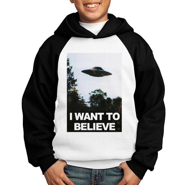 Moletom Infantil I Want To Believe - Branco/Preto