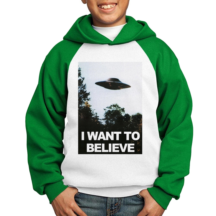 Moletom Infantil I Want To Believe - Branco/Verde