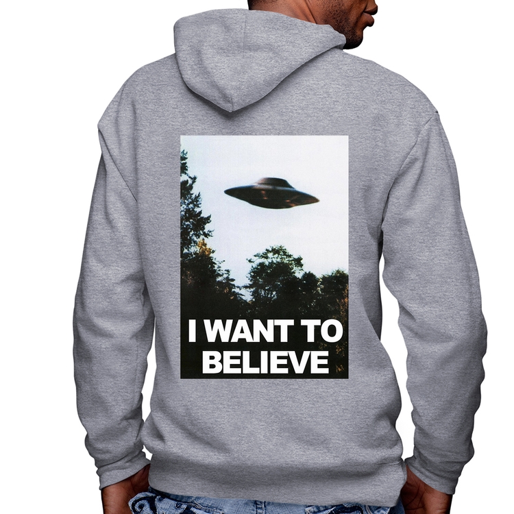 Blusa Moletom I Want To Believe Masculina com Capuz e Zíper - Mescla