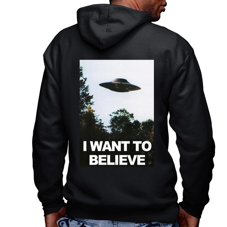 Blusa Moletom I Want To Believe Masculina com Capuz e Zíper