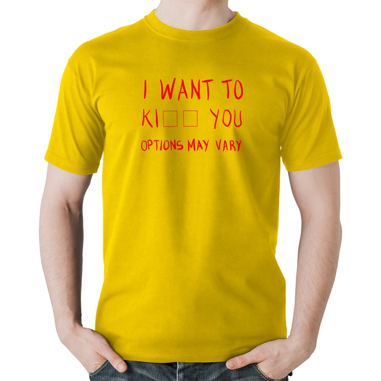 Camiseta Algodão I want to kiss you - Amarela