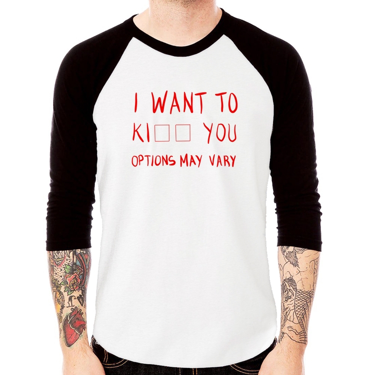 Camiseta Raglan I want to kiss you Manga 3/4