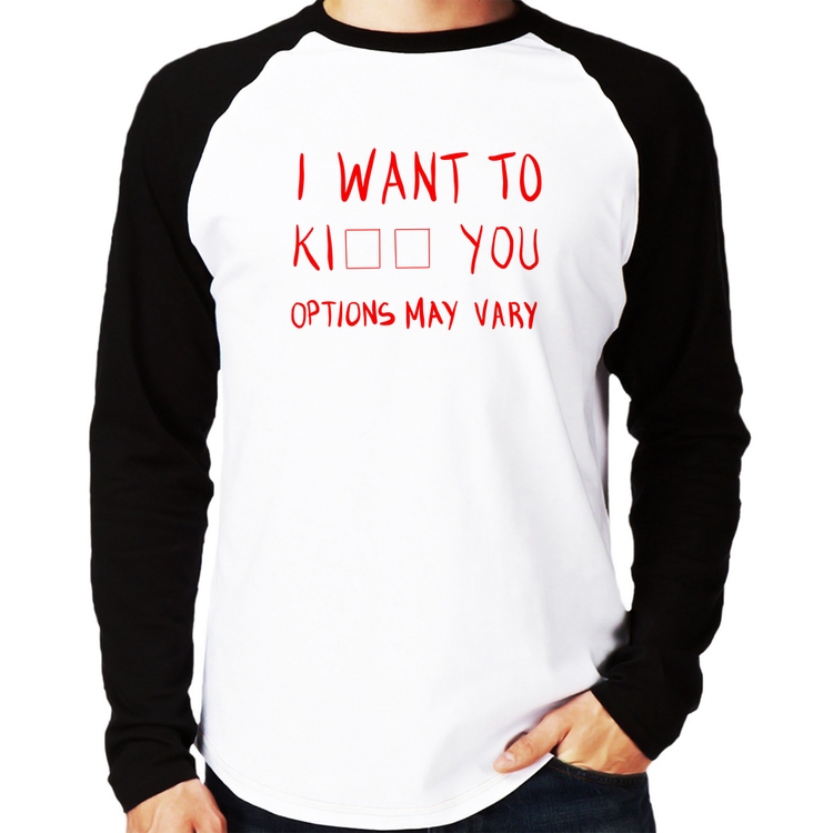 Camiseta Raglan I want to kiss you Manga Longa