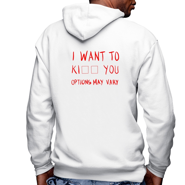 Blusa Moletom I want to kiss you Masculina com Capuz e Zíper - Branca