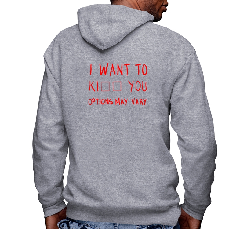 Blusa Moletom I want to kiss you Masculina com Capuz e Zíper - Mescla