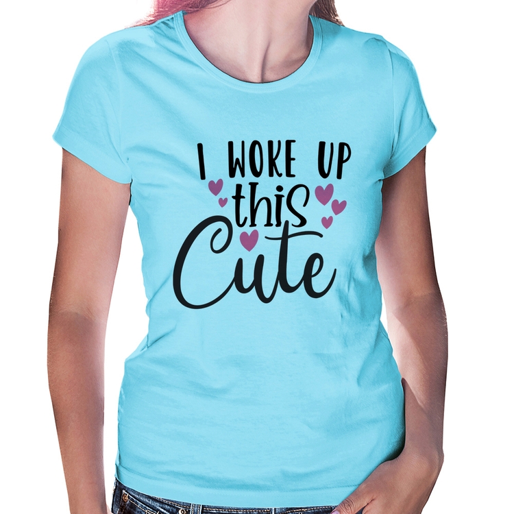 Baby Look I woke up this cute - Azul Bebê