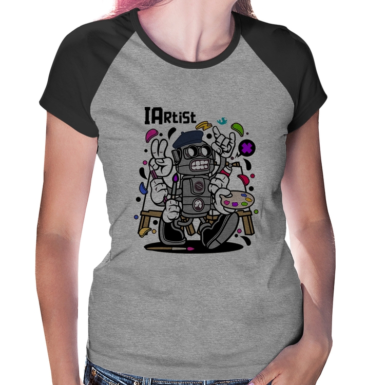 Baby Look Raglan IArtist - Cinza/Preto