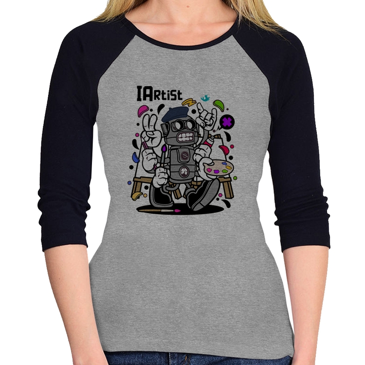 Baby Look Raglan IArtist Manga 3/4 - Cinza/Preto
