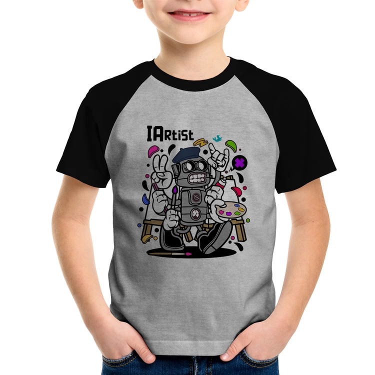 Camiseta Raglan Infantil IArtist - Cinza/Preto
