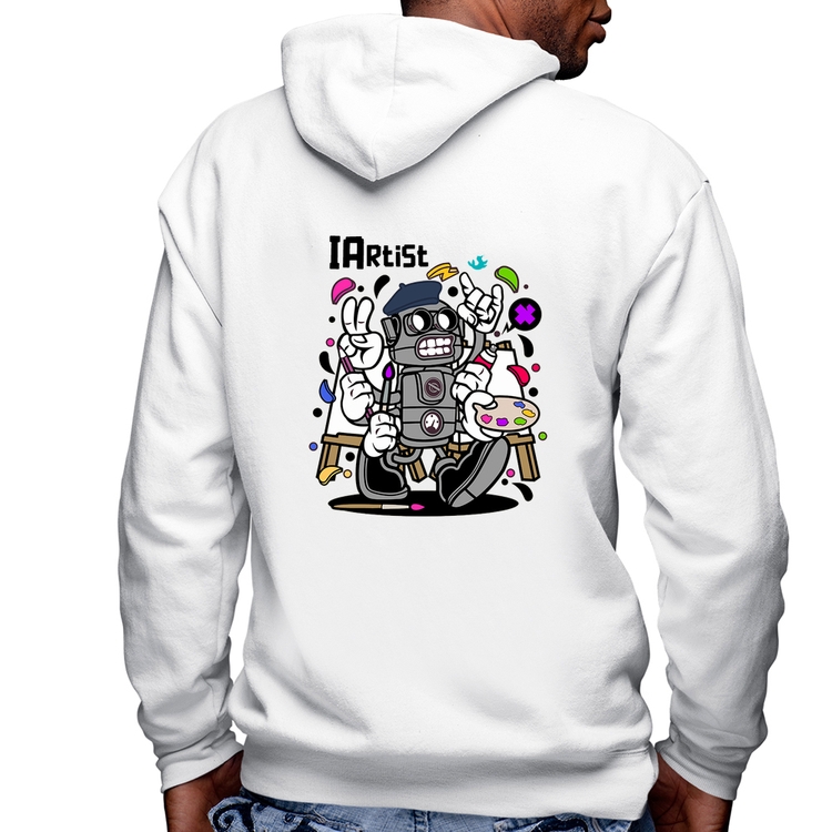 Blusa Moletom IArtist Masculina com Capuz e Zíper - Branca