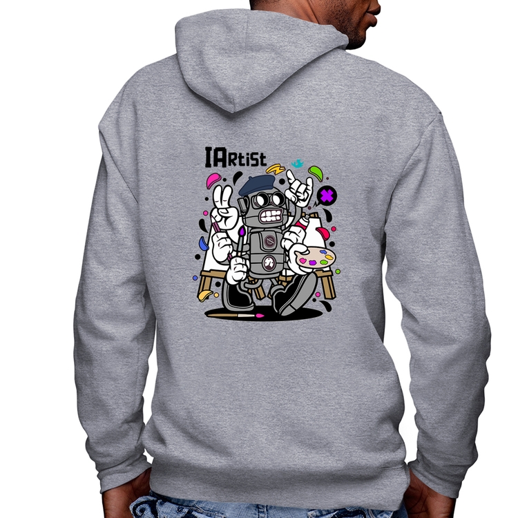 Blusa Moletom IArtist Masculina com Capuz e Zíper - Mescla