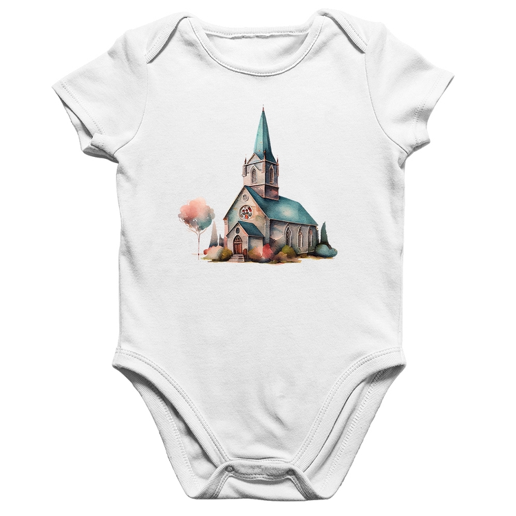 Body Bebê Algodão Igreja Arte - Branco