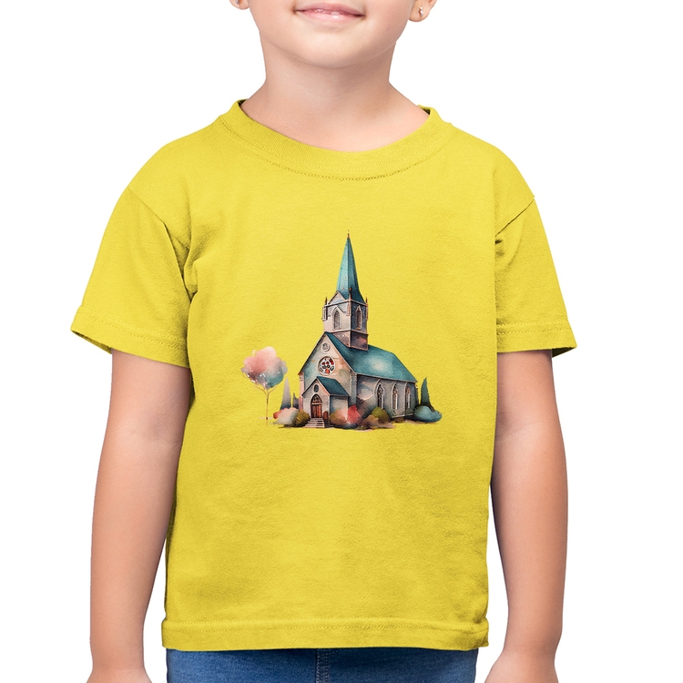 Camiseta Algodão Infantil Igreja Arte - Amarelo Canário