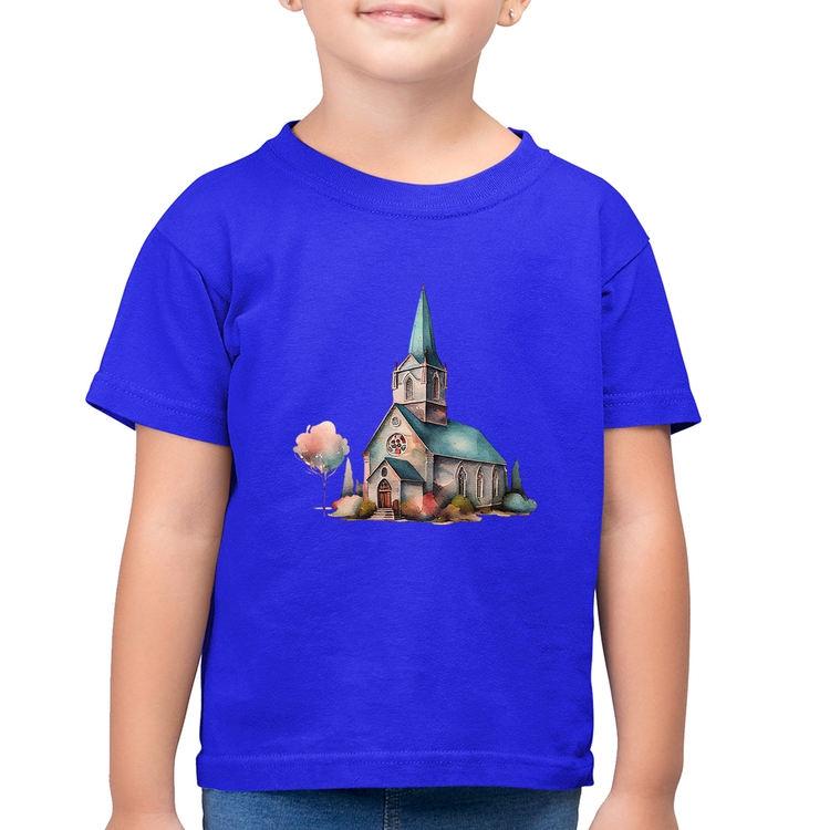 Camiseta Algodão Infantil Igreja Arte - Azul Royal