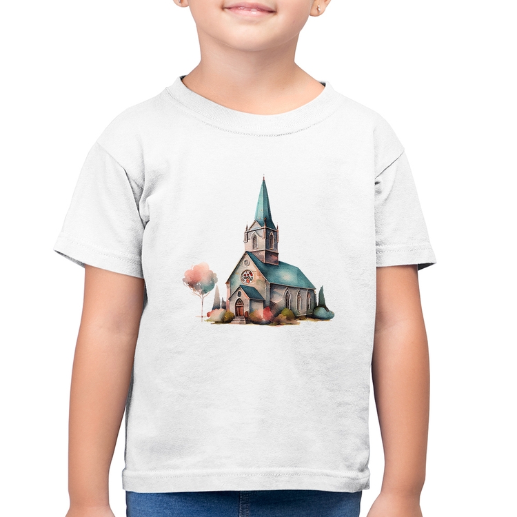 Camiseta Algodão Infantil Igreja Arte - Branca