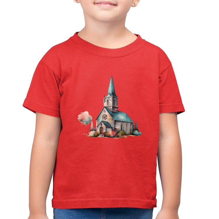 Camiseta Algodão Infantil Igreja Arte - Vermelha