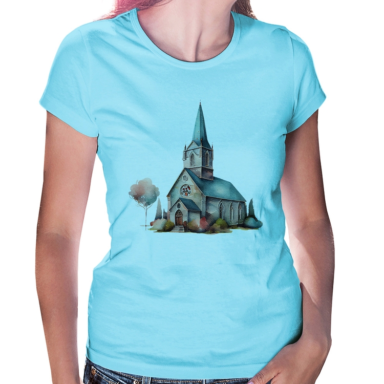 Baby Look Igreja Arte - Azul Bebê