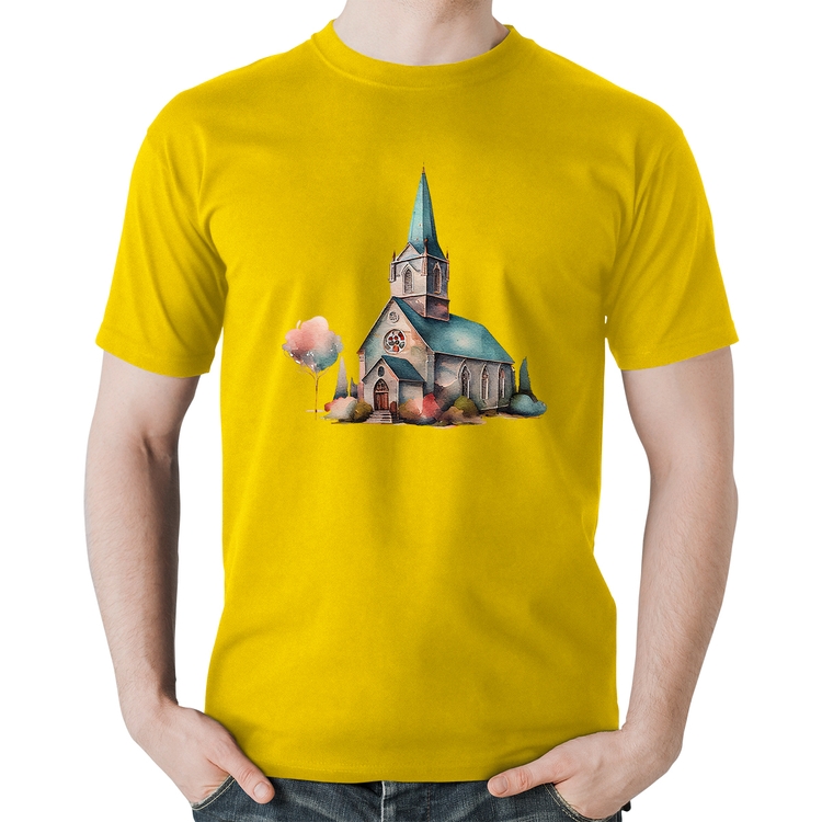 Camiseta Algodão Igreja Arte - Amarela