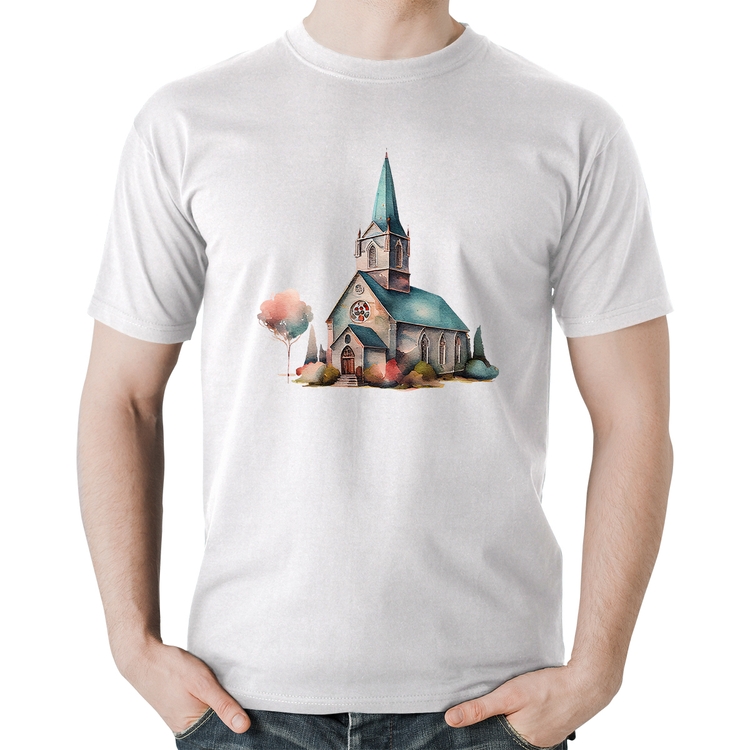 Camiseta Algodão Igreja Arte - Branca