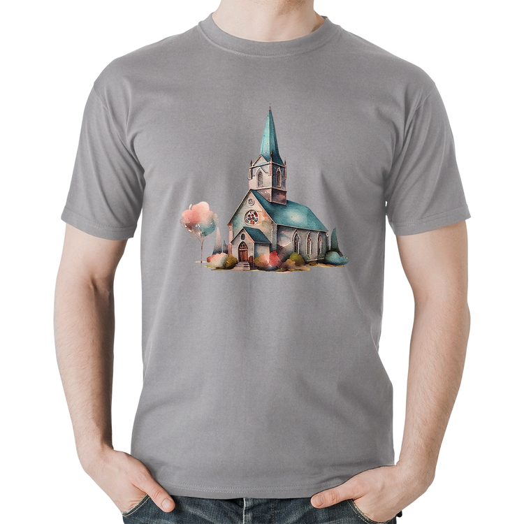 Camiseta Algodão Igreja Arte - Cinza