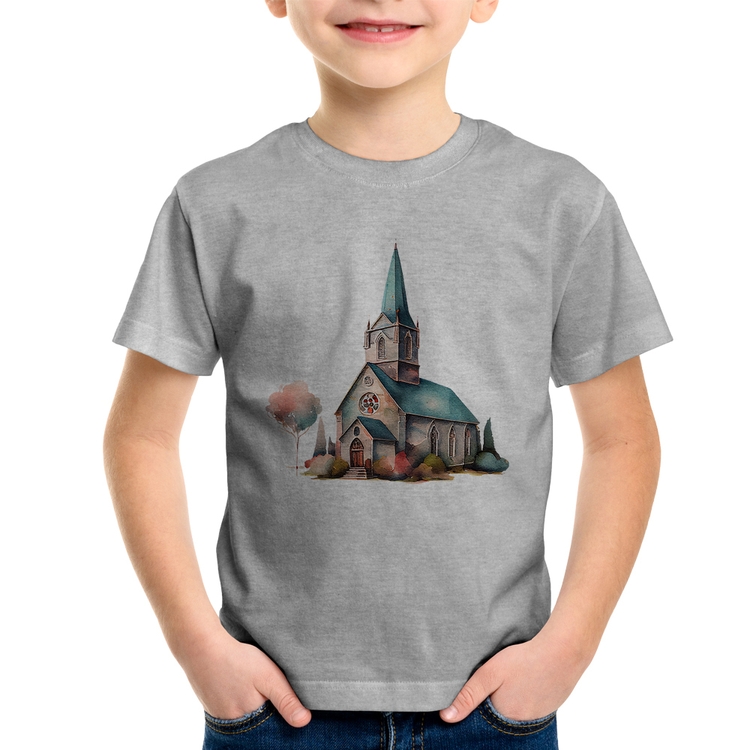 Camiseta Infantil Igreja Arte - Cinza