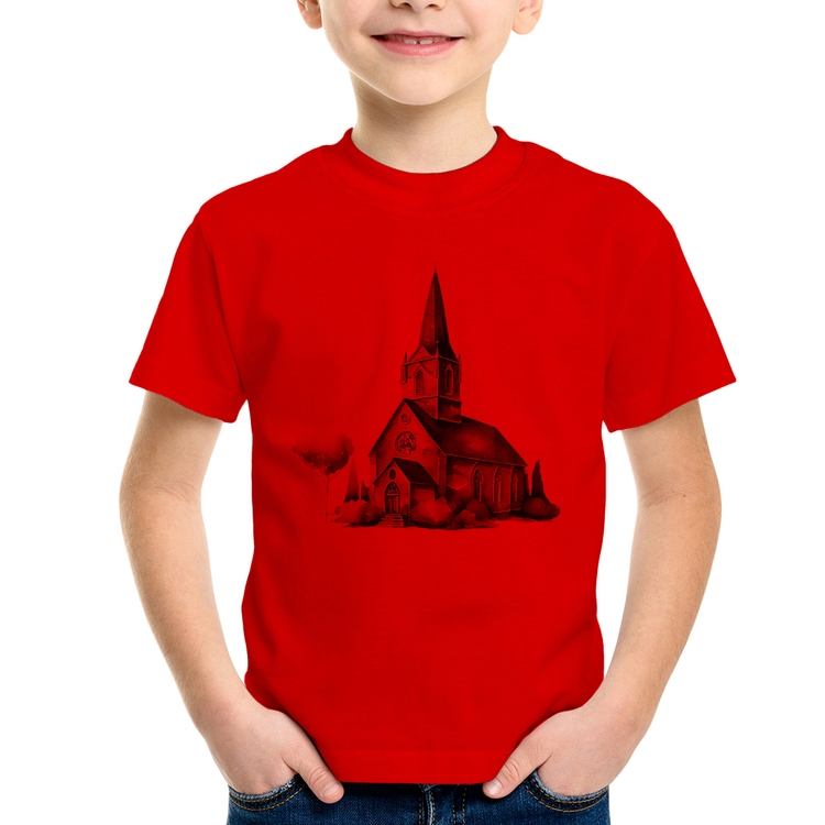 Camiseta Infantil Igreja Arte - Vermelha