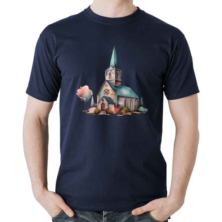 Camiseta Algodão Igreja Arte - Marinho