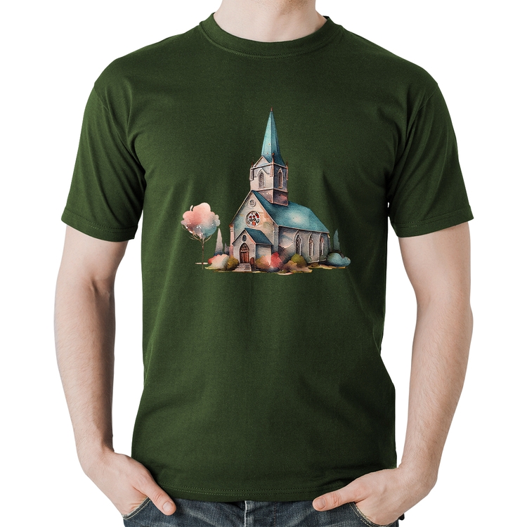 Camiseta Algodão Igreja Arte - Musgo