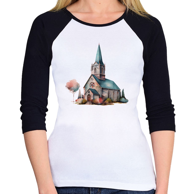 Baby Look Raglan Igreja Arte Manga 3/4