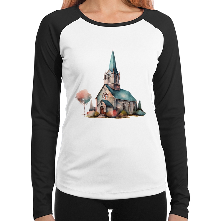 Baby Look Raglan Igreja Arte Manga Longa