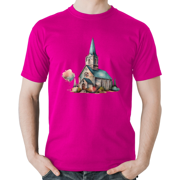 Camiseta Algodão Igreja Arte - Rosa