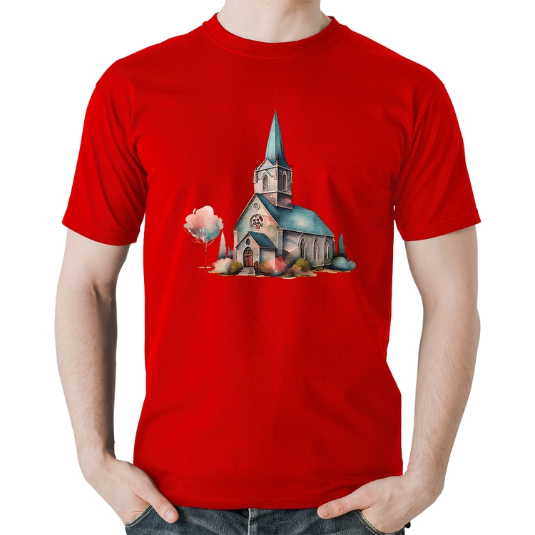 Camiseta Algodão Igreja Arte - Vermelha