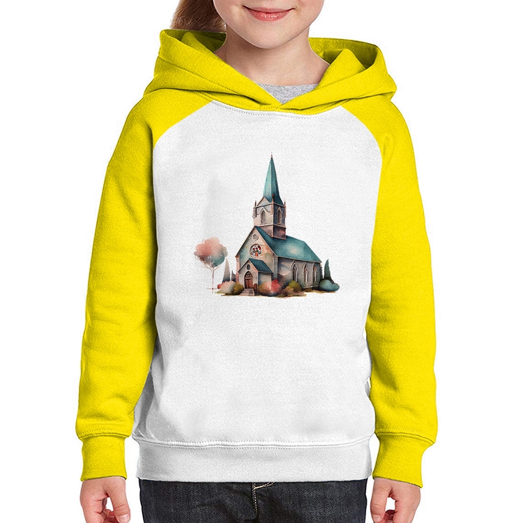 Moletom Infantil Igreja Arte - Branco/Amarelo
