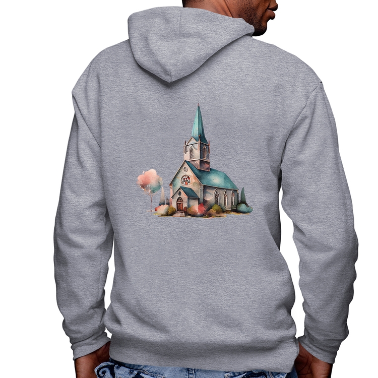 Blusa Moletom Igreja Arte Masculina com Capuz e Zíper - Mescla