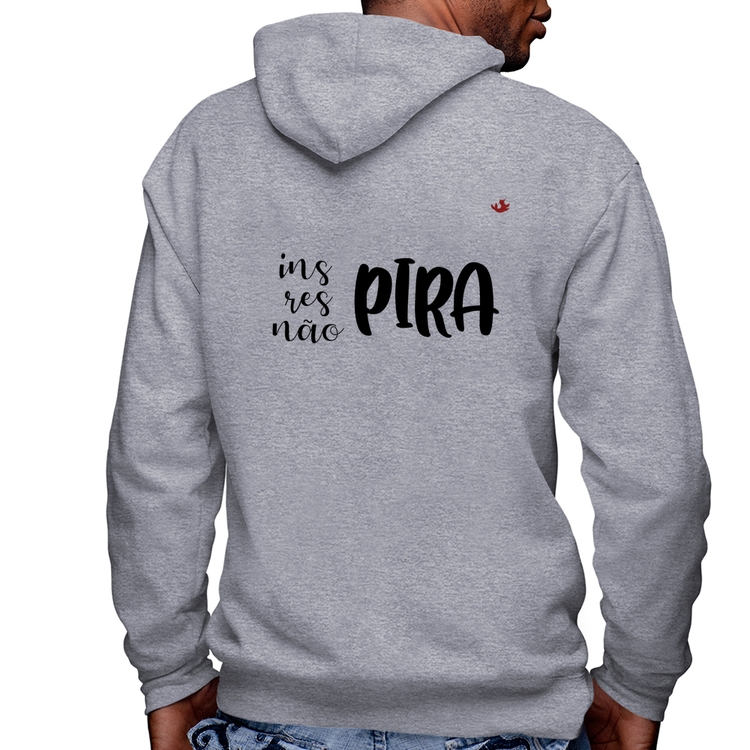 Blusa Moletom Inspira, respira, não pira Masculina com Capuz e Zíper - Mescla