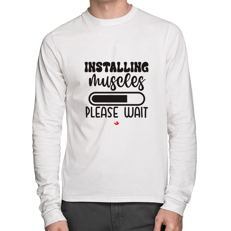 Camiseta Algodão Installing Muscles Manga Longa - Branca