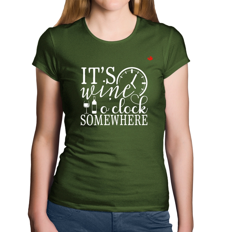 Baby Look Algodão It's wine o'clock somewhere - Musgo