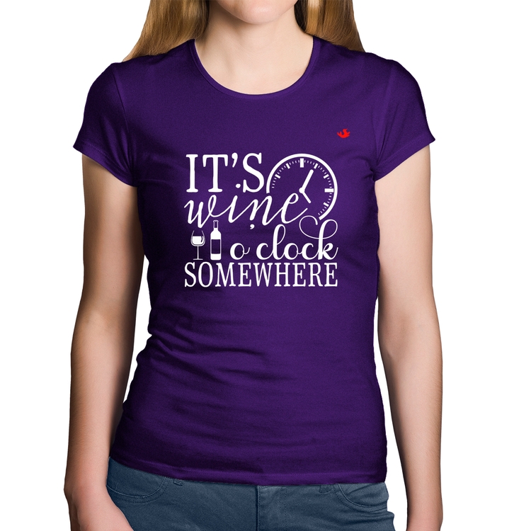 Baby Look Algodão It's wine o'clock somewhere - Roxa