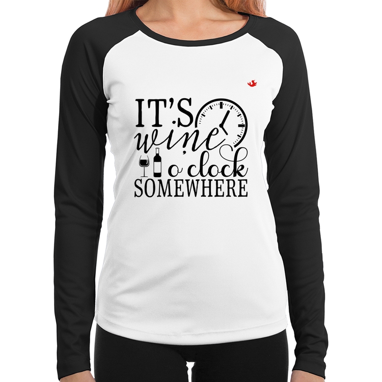 Baby Look Raglan It's wine o'clock somewhere Manga Longa