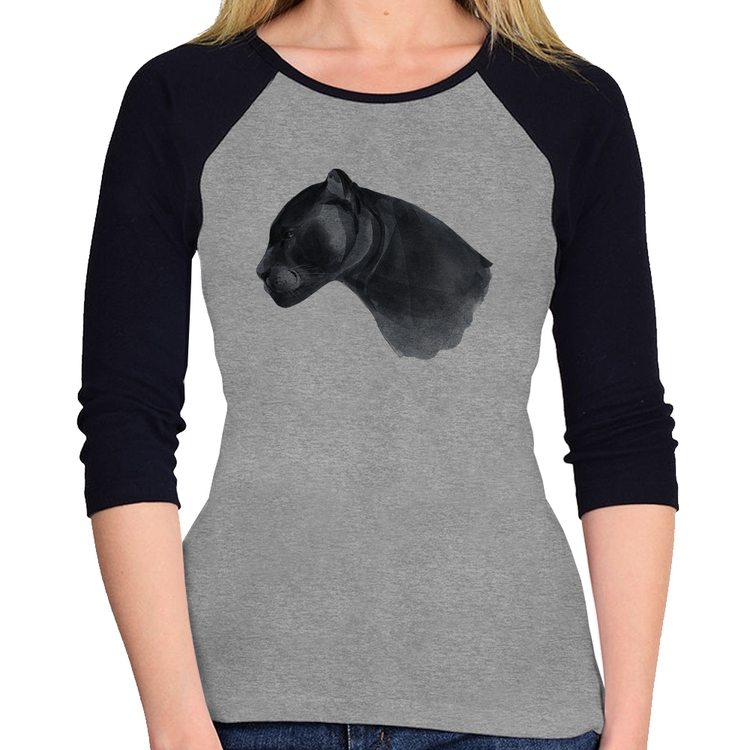 Baby Look Raglan Jaguar Manga 3/4 - Cinza/Preto