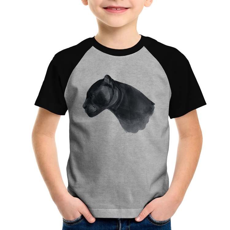 Camiseta Raglan Infantil Jaguar - Cinza/Preto